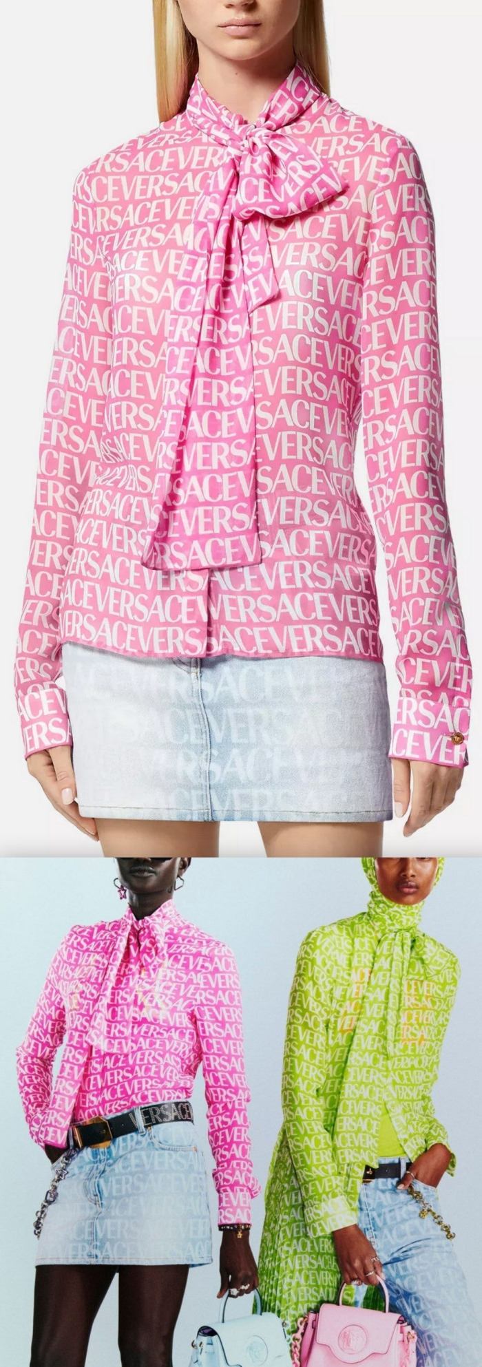 Allover Logo Shirt, Pink or Bright Green Women's Designer Fashions